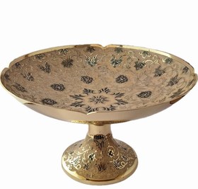 تصویر میوه خوری پایه دار برنجی میناکاری Enameled brass fruit bowl with stand