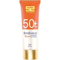 تصویر ژل کرم ضد آفتاب فاقد چربی spf50 بژ روشن ساین اسکین GEL SUN SCREEN SYN SHIELD COLORED SPF50 SYNSKIN