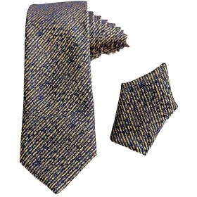 تصویر کراوات بافت دار سرمه ای طلایی | R&R 