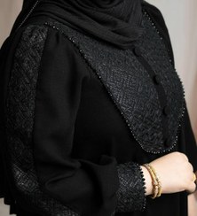 تصویر عبا زنانه مدل ماه گل سفارشی جنس حریر اسود 