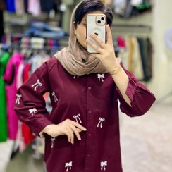 تصویر مانتو کتان پاپیونی - زرشکی 