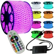 تصویر ریسه شلنگی RGB مدل ۵۰۵۰ ظرفیت ۱۰۰ متر با ریموت کنترلی 