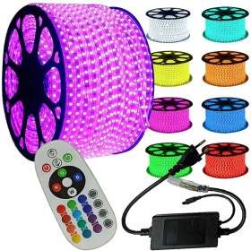 تصویر ریسه شلنگی RGB مدل ۵۰۵۰ ظرفیت ۱۰۰ متر با ریموت کنترلی 
