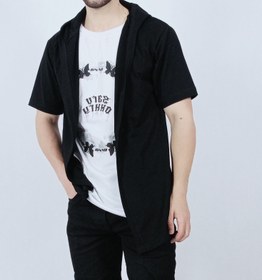 تصویر تی شرت کلاه دار آستین کوتاه مردانه مشکی سفید Men's black and white short sleeve hooded t-shirt