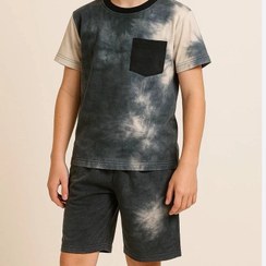 تصویر ست پوشاک پسرانه تیشرت شلوارک آبرنگی جنس نخ پنبه رنگ آبی سایز ۴ تا ۶ سال 