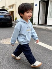 تصویر هودی دورس سه نخ پنبه داخل کرک طرح کشتی - آبی پاستیلی / 