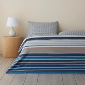 تصویر کاور لحاف یک نفره حرکت خط آسان برای اتو کردن مجموعه کتانی تخت 160X220 سانتی متر نیروی دریایی آبی بژ English Home 