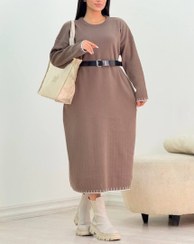 تصویر کفتان بافت بلند زنانه سایز فری قهوه ای و سبز 