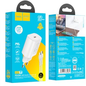 تصویر شارژر دیواری فست شارژ 25W هوکو مدل N22 با کابل 1 متری تایپ سی Hoco N22 Wall charger with Type-C