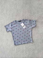 تصویر کراپ طرحدار آبی زارا zara crop shirt