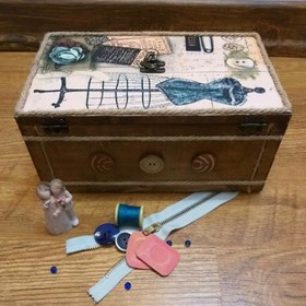 تصویر جعبه خیاطی چوبی ( طرح دکمه سری ) 