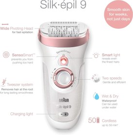 تصویر اپیلاتور سری 9 براون مدل 9538 به همراه اپیلاتور صورت Braun Silk-epil 9 9-538 Wet &amp; Dry Epilator