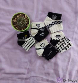 تصویر جوراب مچی زنانه 5 طرح سفید مشکی Women's ankle socks, 5 designs, white and black