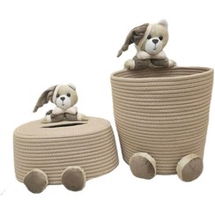 تصویر ست سطل و جادستمال کاغذی اتاق کودک لالیپاپ مدل خرسی - کرم 