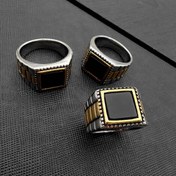 تصویر انگشتر مردانه استیل مون بلان نگین مربعی رنگ طلایی 