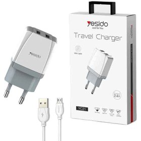 تصویر شارژر دیواری یسیدو مدل YC21 به همراه کابل تبدیل microUSB Yesido YC21 Charger Whit MicroUSB Cable