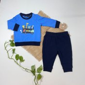 تصویر ست بلوز وشلوار نوزادی پسرانه آستین بلند برند لوپیلو طرح عروسکی ماشین بلوز ابی رنگ - 2 تا 6 ماه 