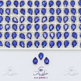 تصویر نگین دوختنی اشکی شیشه ای پایه دار آبی لاجوردی 7 * 10 میل (5 عددی) 