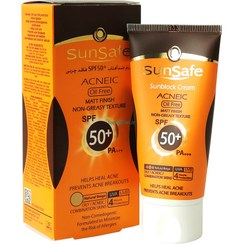 تصویر کرم ضد آفتاب آنتی آکنه سان سیف رنگی فاقد چربی SPF50 Sunsafe Sunblock Cream tinted Oil Free SPF50