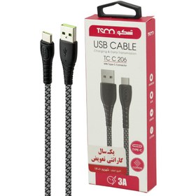 تصویر کابل تایپ سی فست شارژ TSCO TCC206 3A 1m TSCO TCC206 3.0A 1m USB To Type-C Cable