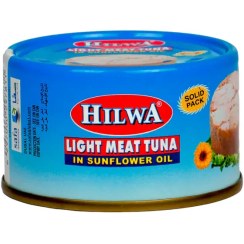 تصویر تن ماهی قوطی 185 گرم حلوه HILWA با روغن آفتاب گردان مدل LIGHT MEAT TUNA Hilwa Light Meat Tuna With Sunf Oil 185gr