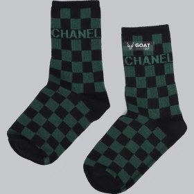 تصویر جوراب ساق بلند خفن سبز شطرنجی طرح CHANEL 