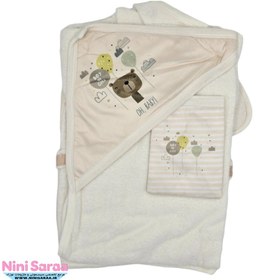 تصویر حوله نوزاد مامز کیوتی طرح خرس کارتونی رنگ کرم - خرید مستقیم از تولیدی moms cutie
