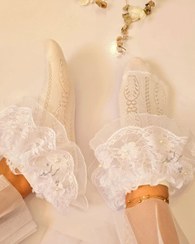 تصویر جوراب لب‌توری سفید عروس 