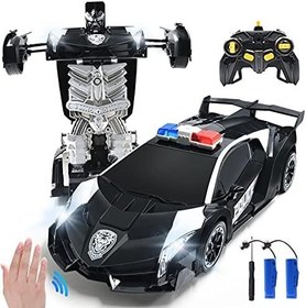 تصویر ربات Jeestam RC Cars برای کودکان با کنترل از راه دور اسباب‌بازی‌های ماشین Transformrobot با دمو خودکار تغییر شکل تک دکمه‌ای حسگر حرکتی، موسیقی سبک با چرخش 360 درجه در مقیاس 1:14، بهترین هدیه برای پسران دختر (مشکی) 