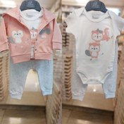 تصویر ست لباس سه تکه سویشرت، بادی آستین کوتاه و شلوار نوزاد دخترانه طرح سنجاب و پاپیون دانالو Danaloo Danaloo Squirrel & Bow tie Baby Girl Hoodie, Short Sleeve Bodysuit & Pants