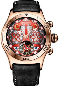 تصویر Reef Tiger Luminous Sport Watches Mens Black Steel Skeleton Dial Tourbillon Watch RGA703 Red 