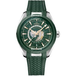 تصویر ساعت مچی مردانه امگا Seamaster AquaTerra مدل Worldtimer با بند رابر و صفحه سبز 