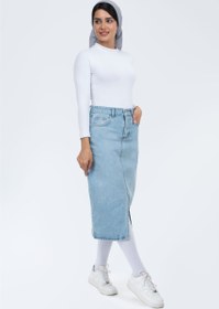 تصویر دامن جین آبی روشن Light blue denim skirt