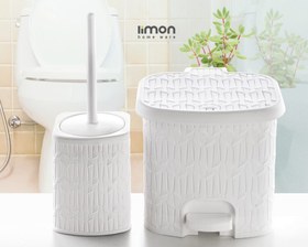 تصویر ست سطل و برس توالت طرح بامبو لیمون متوسط 