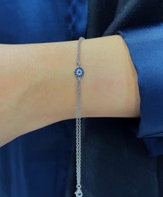 تصویر دستبند نقره دخترانه طرح چشم نظر مینیمال code 1 Silver bracelet