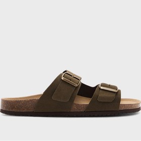 تصویر صندل چرم تقسیم شده با قفل برند mango man Split Leather Sandals With Buckle