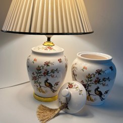 تصویر آباژور رومیزی سرامیکی طرح سیمرغ به همراه ست گلدان 