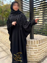 تصویر مانتو عبایی مجلسی نگین‌دار مدل یاس | جواهردوزی دست‌دوز با پارچه کرپ وال 