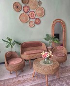 تصویر میز و صندلی حصیری مدل ۴نفره کاناپه دار 