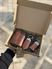 تصویر ست هدیه اقتصادی چرم گاویی (کد002) 