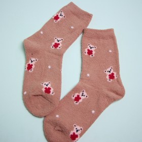 تصویر جوراب نیم ساق زنانه بوکله طرح تدی -شکلاتی Women's ankle socks with teddy design