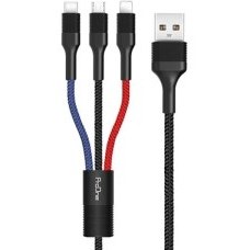 تصویر کابل تبدیل USB به USB-C / microUSB / لایتنینگ پرووان مدل PCC280 طول 1 متر مشکی کابل تبدیل