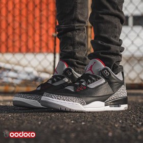 تصویر نایک ایر جردن ۳ رترو مشکی طوسی Nike air Jordan 3 retro black and grey 