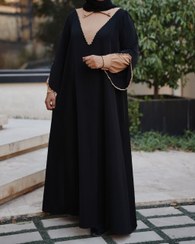 تصویر مانتو عبا جواهر دوزی مدل آوینا - مشکی 