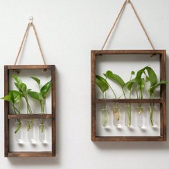 تصویر گلدان دیواری چوبی شلف گیاه آویزی 
