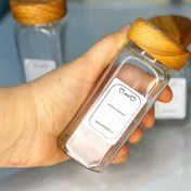 تصویر جا ادویه شیشه مک کارتی درب چوبی سایز ۱۲ سانت با سری نمکپاش و لیبل ضد آب 
