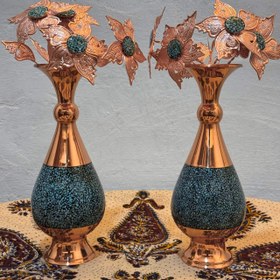 تصویر گلدان فیروزه کوبی مسی 25 سانتی جفتی 