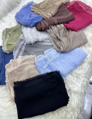 تصویر شال حریر دور دانتل مزونی وارداتی(رنگبندی) - آبی یخی 