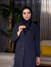 تصویر مانتو و شلوار سارای کد A-59 رنگ سورمه ای و مشکی 