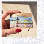 تصویر M0739 _ دستبند باریک شب پرستاره شاینی، گره کشویی، ونگوگ ( منجوق میوکی و ابریشمی ) 7 رج 